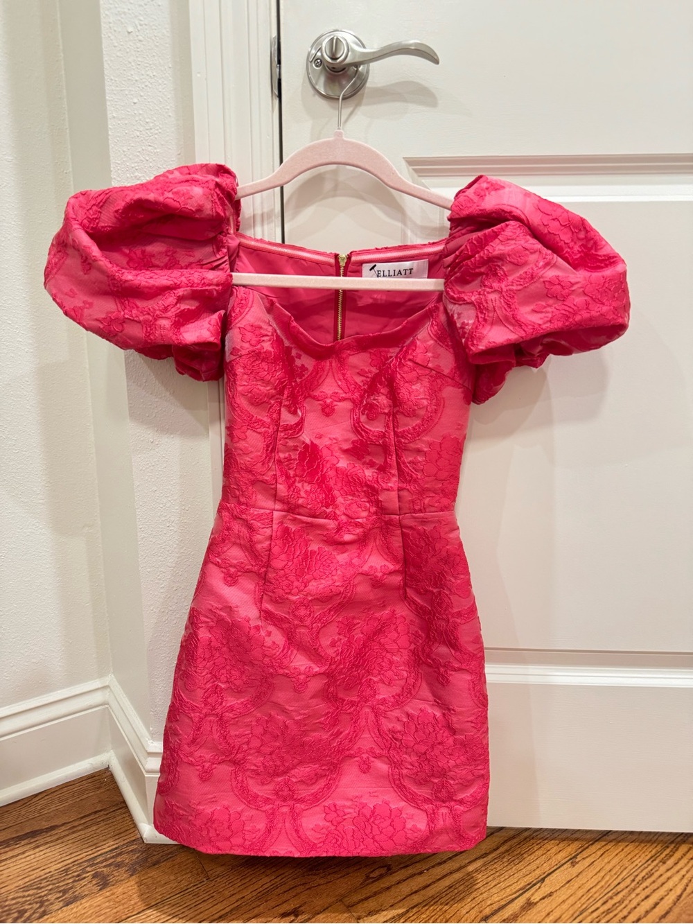 ELLIATT Hot Pink Floral Lace Puff Sleeve Mini Dress Size XS
